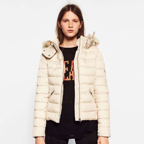 ZARA Trafaluc Cream White Winter Jacket with Detachable Hood‎ - Picture 12 of 13